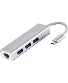 Адаптер (переходник) USB Type-C to Ethernet +USB 3.0 multiple USB Hub